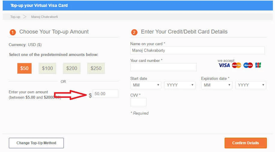 How To Create and TopUp Entropay with Debit Card