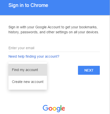 find my accoung on chrome