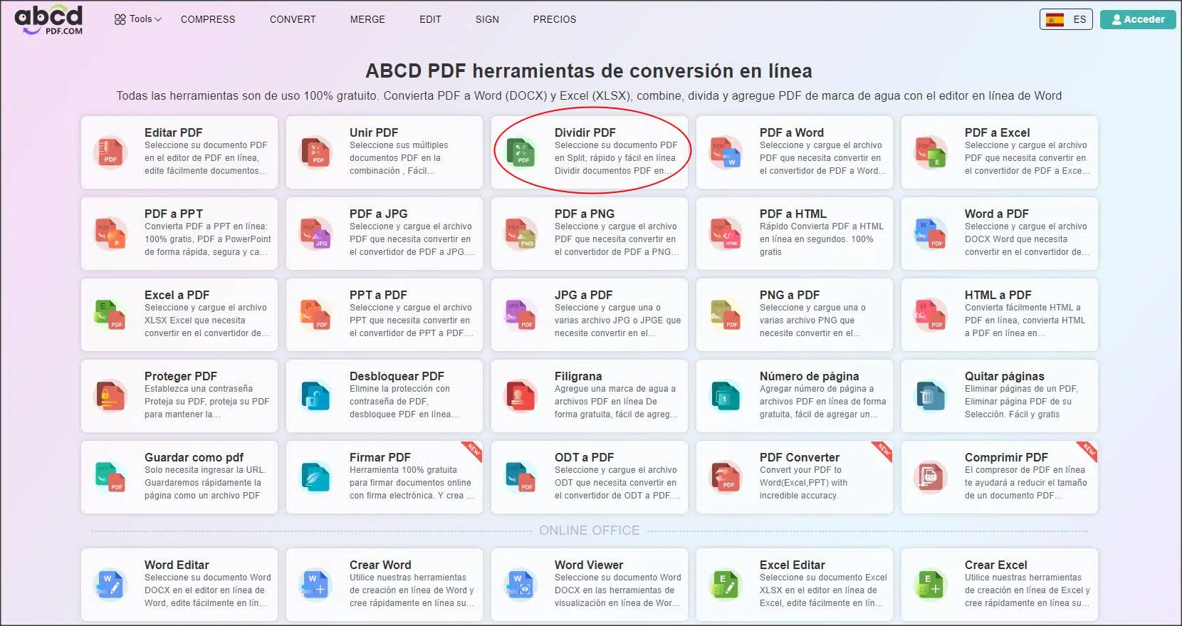 Dividir pdf online