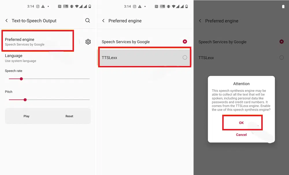 Text to Speech App settings