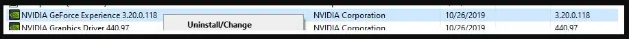 uninstall GeForce Experience