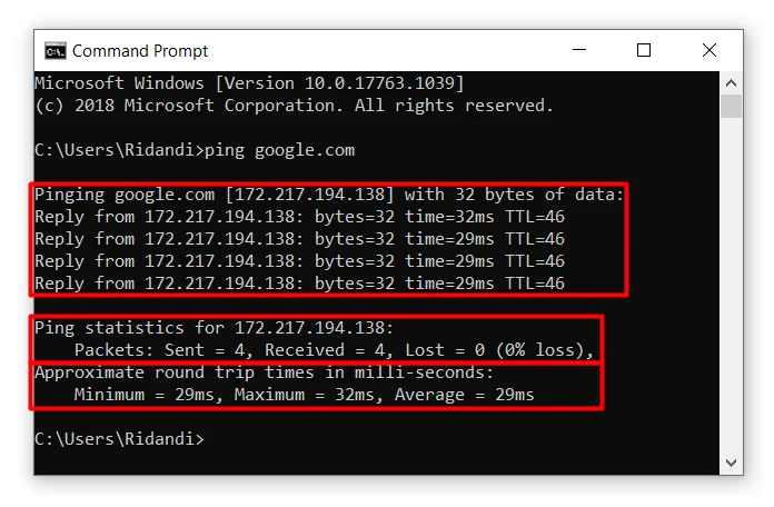 how to ping google by PC