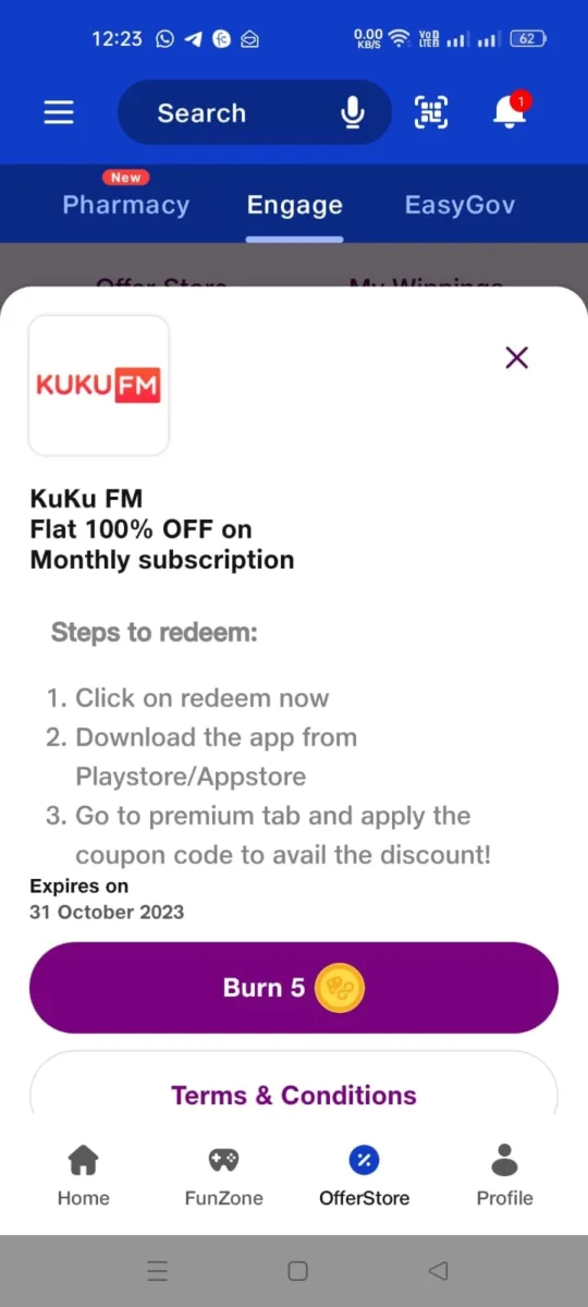 jio kuku FM offer for 5 points