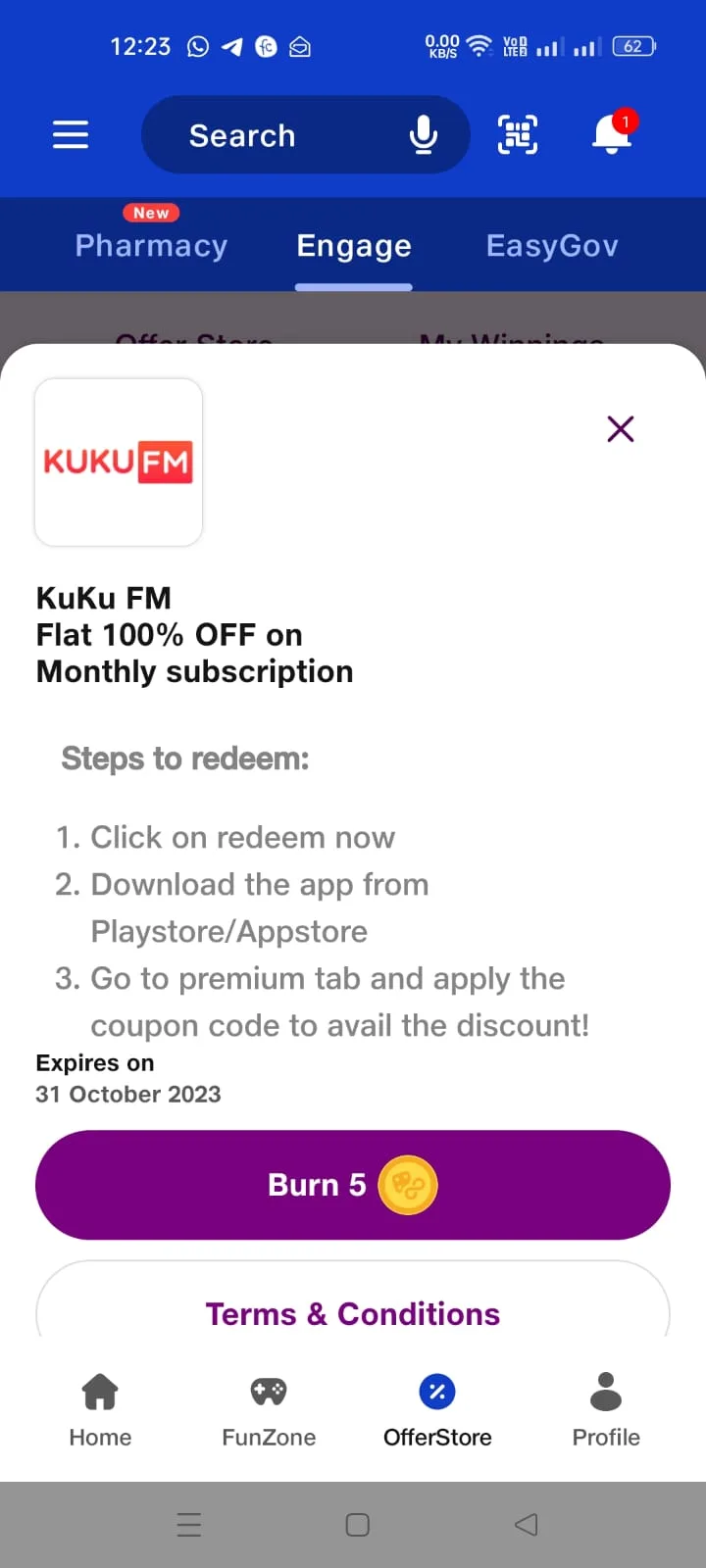 jio kuku FM offer for 5 points