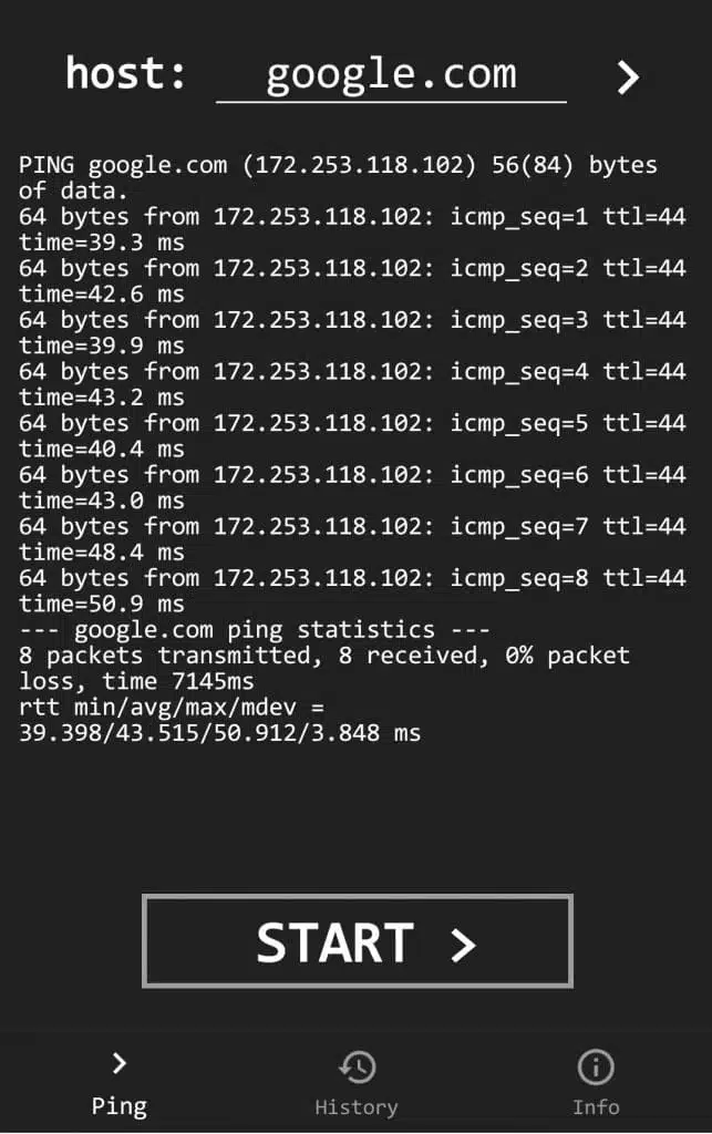ping app for Android smart phone