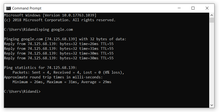 ping google cmd