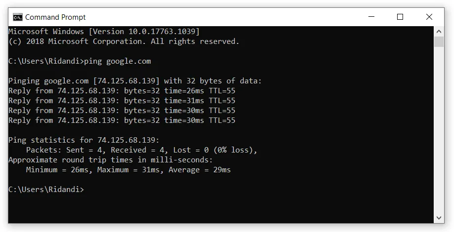 ping google cmd