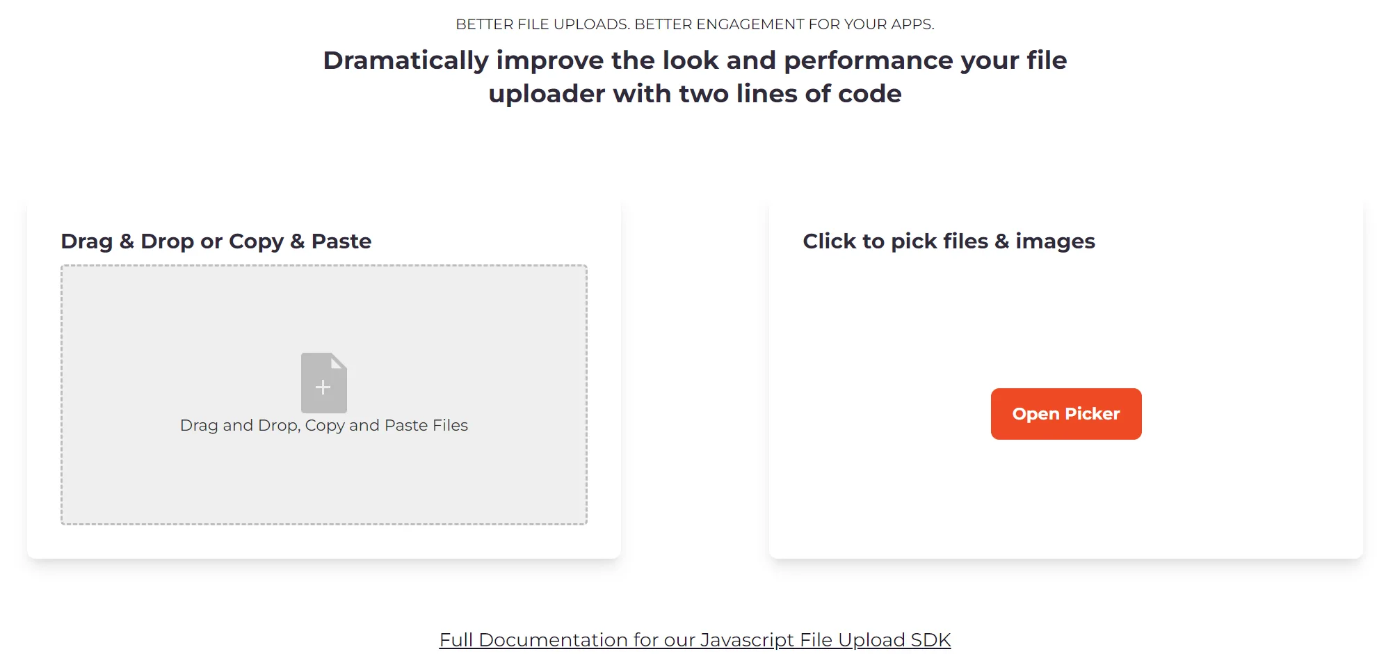 javascript sdk page of the filestack