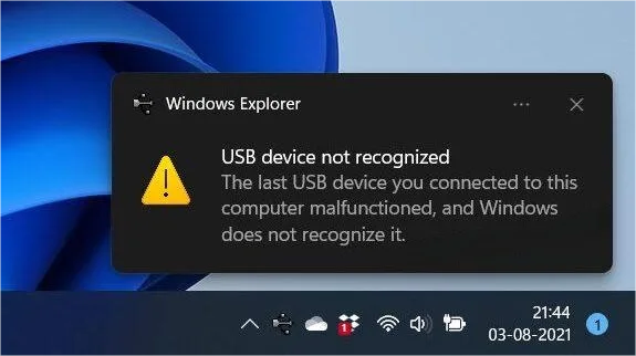 USB Device Not Recognized